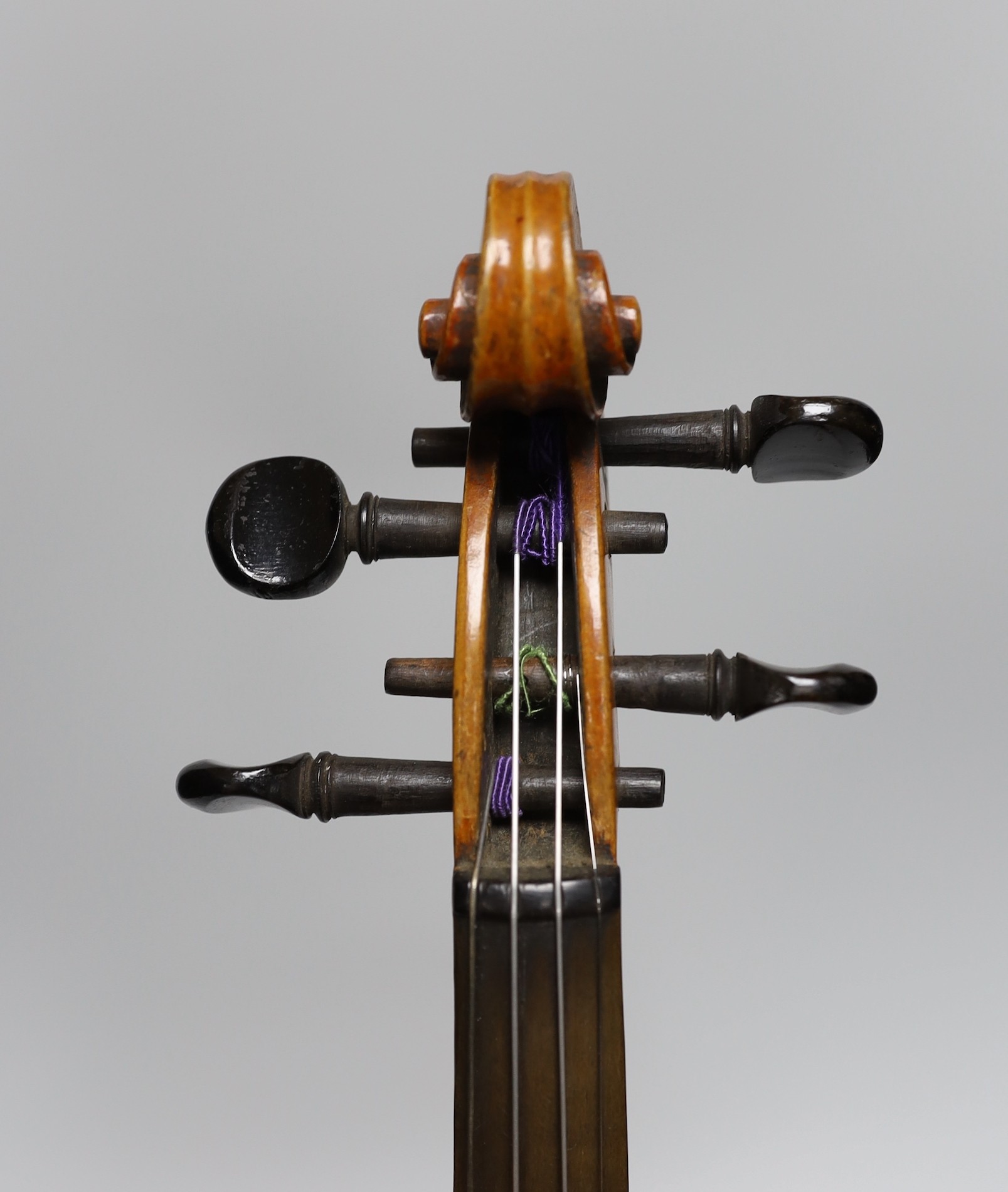 A 19th century German violin, back measures 33cm, cased